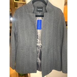 CHOUYATOU women's grey tweed blazer jacket with a herringbone pattern NEW L 8-12